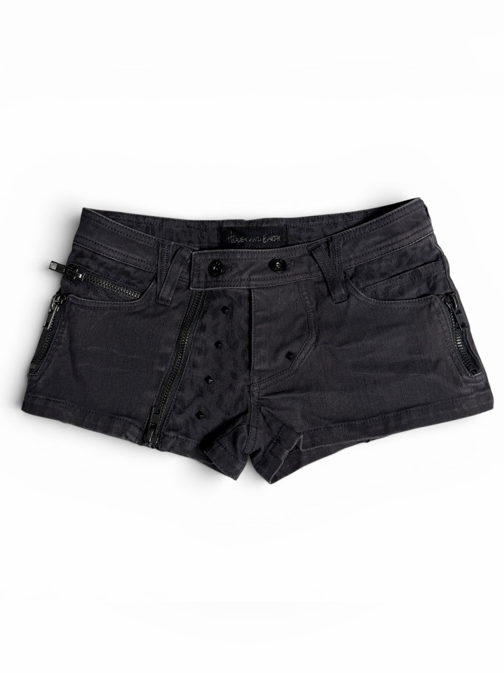 Japanese Brand Heaven And Earth Grey Low Rise Studded Leopard Print Micro Shorts